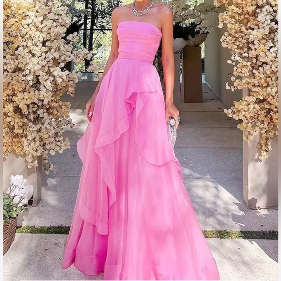 Kissprom NWT Elisa Light Pink A Line Strapless Organza Prom Dress Sz 4 - Picture 4 of 13